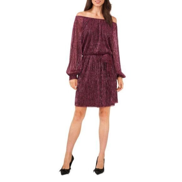 New Halogen Off the Shoulder Long Sleeve Dress in Burgandy M - Picture 3 of 9